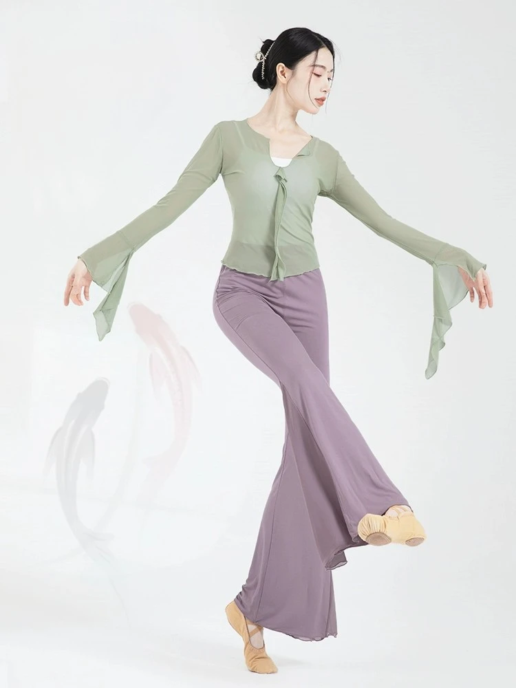 

Modern dance practice suit, women's long sleeved body dance top, slightly flared fishtail pants, medium length classical dance m