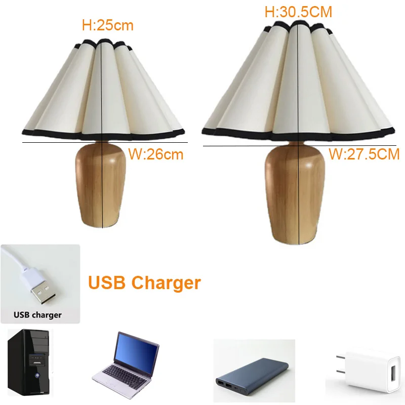 USB Retro Wooden Table Lamp Simple Japan Style fabric Desk Lamp with Bulb for Living Room Atmosphere Lamp Bedroom Bedside Lamp