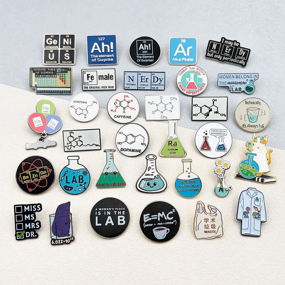 Chemistry Enamel Pins Periodic Table Dopamine Chemical Formula Lab Flask Brooch Backpack Clothes Badge Decor Science Jewelry Gif