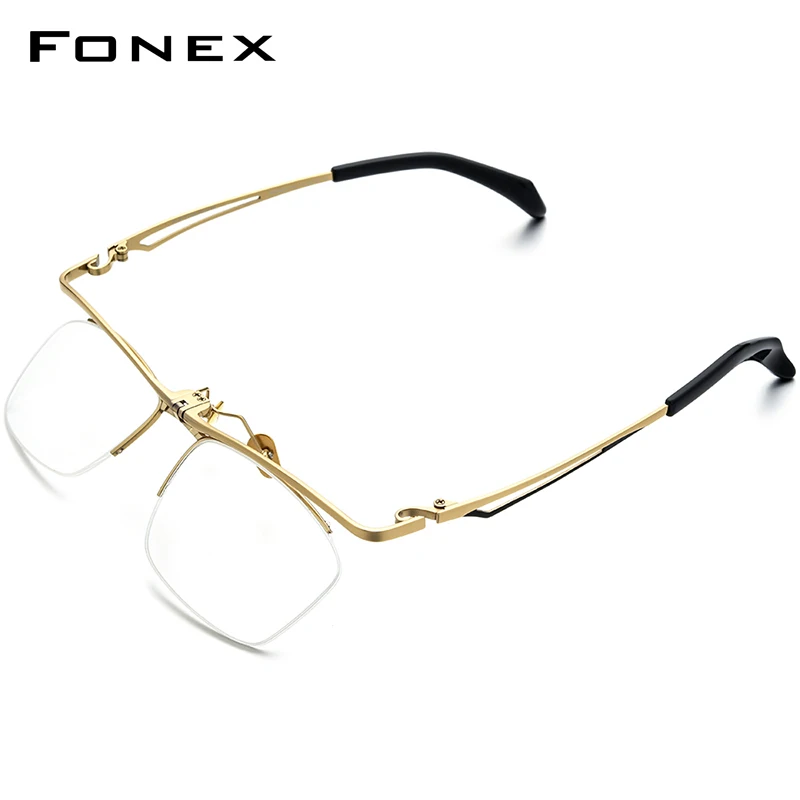 

FONEX 180° Flip Titanium Glasses Men 2022 New Semi Rimless Square Eyeglasses Frame Half Eyewear F8044