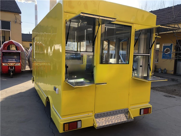 Electric Street Mobile Food Truck Mobile Kitchen Fast Food Vending Kiosk Vehicle Bubble Tea Ice Cream Coffee Cart Square Trailer