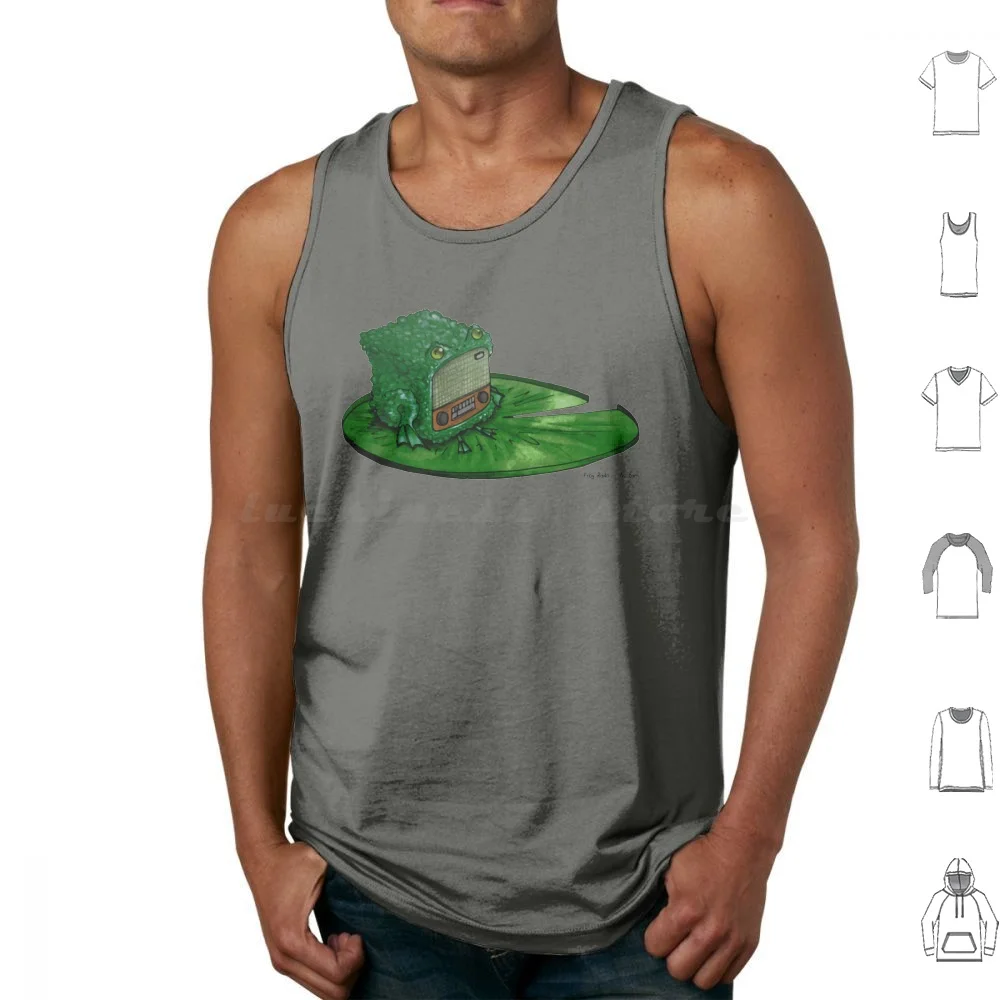 Frog Radio Tank Tops Print Cotton Frog Radio Frog Radio Lily Amphibian Amphibians Frogs Surreal Surrealism Surrealist Ari