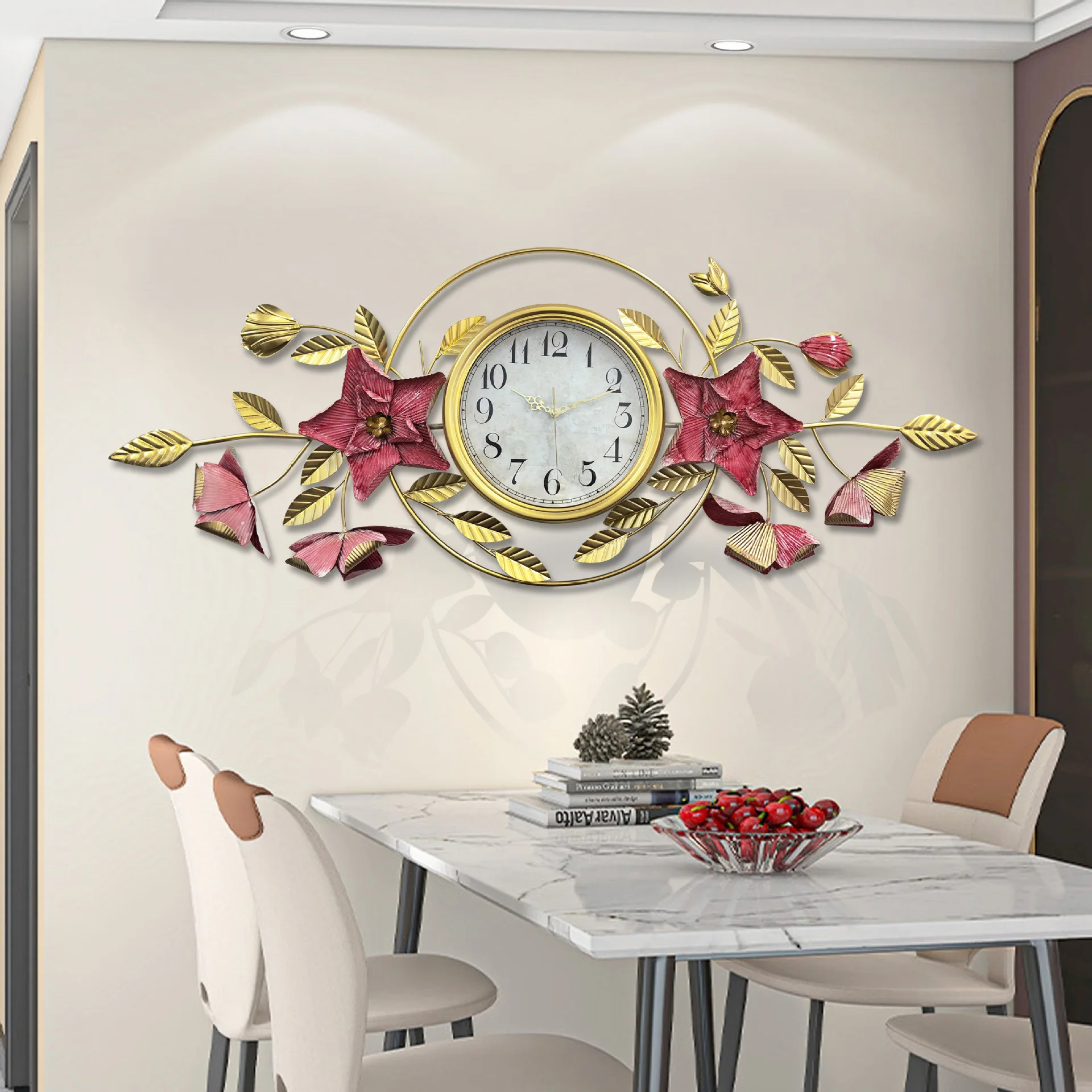 New Chinese Style Clock Fashion Creativity Living Room Restaurant Light Luxury Grandeur Ginkgo leaf Art Room Decor Aesthetic