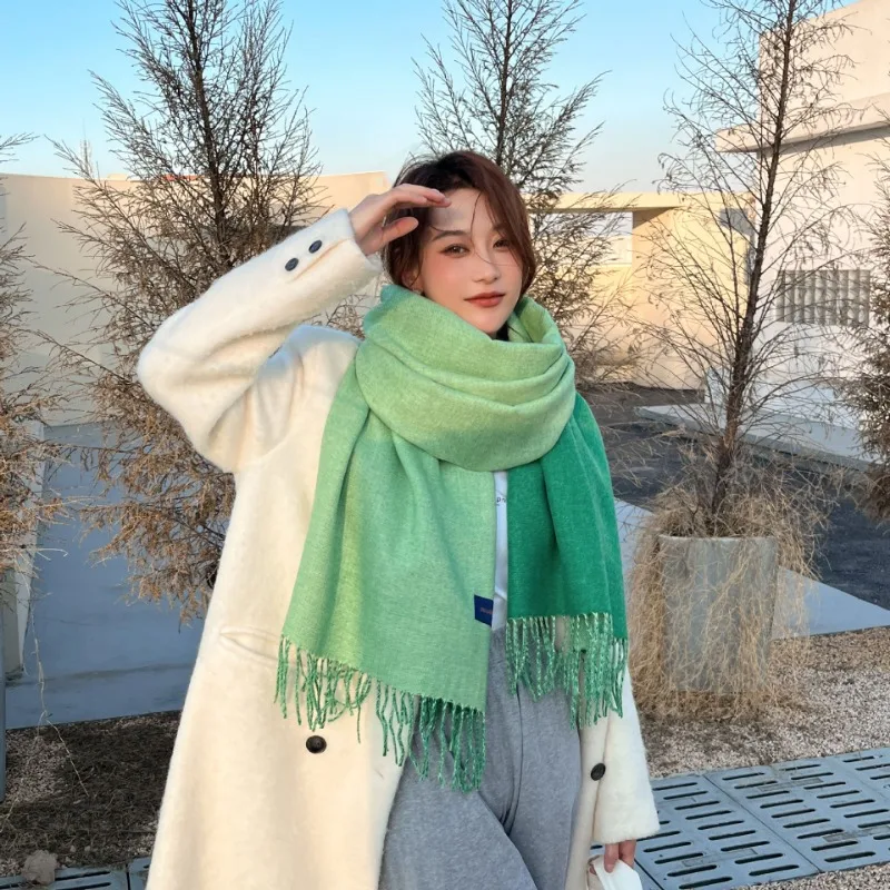 Thick Pashmina Keep Warm Shawl Wrap Gradient Tassel Blanket Cashmere Like Scarf Women Neckerchief  Stoles Winter Fashion