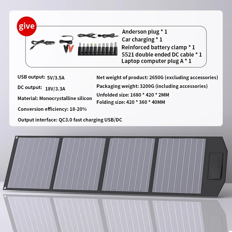 2000W Foldable Solar Panel, 12V Portable High-Efficiency Charger for RV, Camping, Off-Grid & Emergency Power Supply
