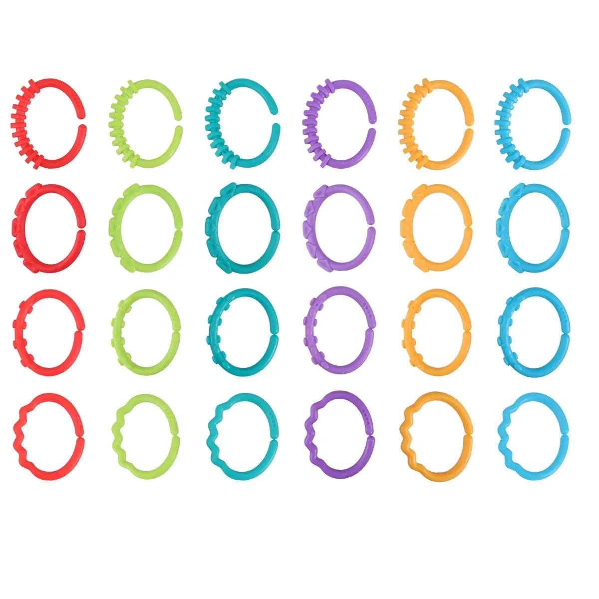 24 szt. Gryzaki dla niemowląt, pierścienie do wózka, fotelika samochodowego, dla noworodków od 3 miesiąca życia, grzechotki do gryzienia, łączniki do gryzaków dla niemowląt