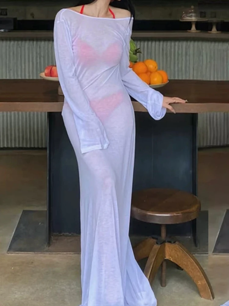 Women Sexy Backless Chic Dress Boho Beach Holiday Bikini Cover Ups Dress Elegant Bodycon Sun Protection Lady Club Party Vestidos