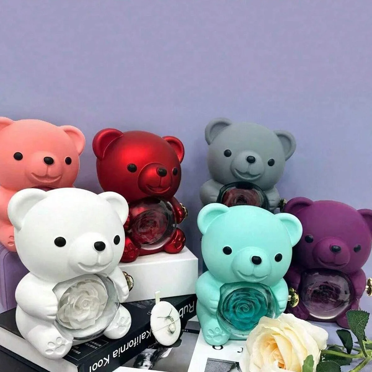 1pc Exquisite Valentine's Day Rotating Teddy Bear GiftBox with Eternal Flower - Perfect Display Case forRings, Necklaces, Access