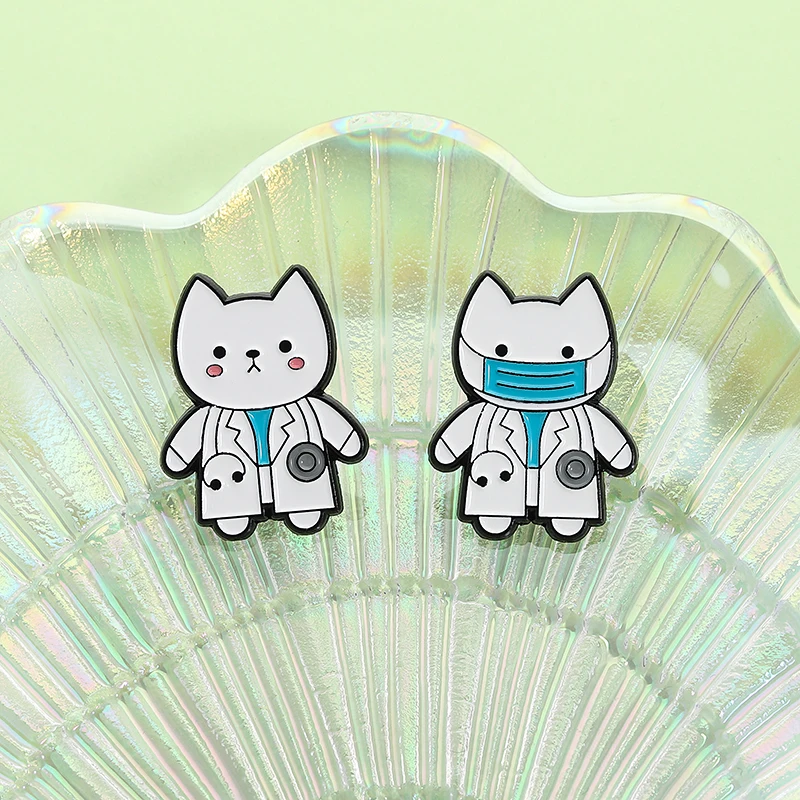 Cat Doctor Car Enamel Pins Custom Doctor Nurse Stethoscope Brooches Lapel Badges Clothes Animal Jewelry Gift for Kids Friends