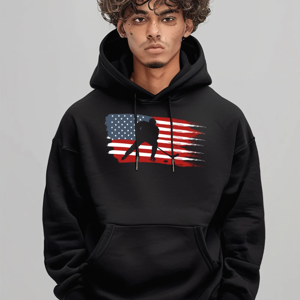 

Gift Idea Hockey USA Flag American Flag Street long Sleeve Father Day Hoodies Funny O Neck Sweatshirts Men Hoodies