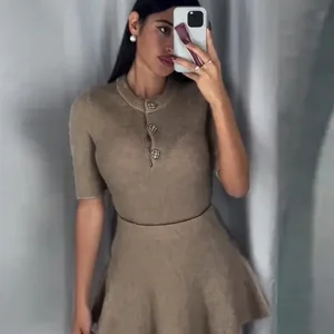 Set of two pieces female mesh Summer Shole Sleeve Mesh Mesh The Mini Skirt Line defines woman o-Solid tender buttons 10 Main Sales Women's Tricot Set - №7