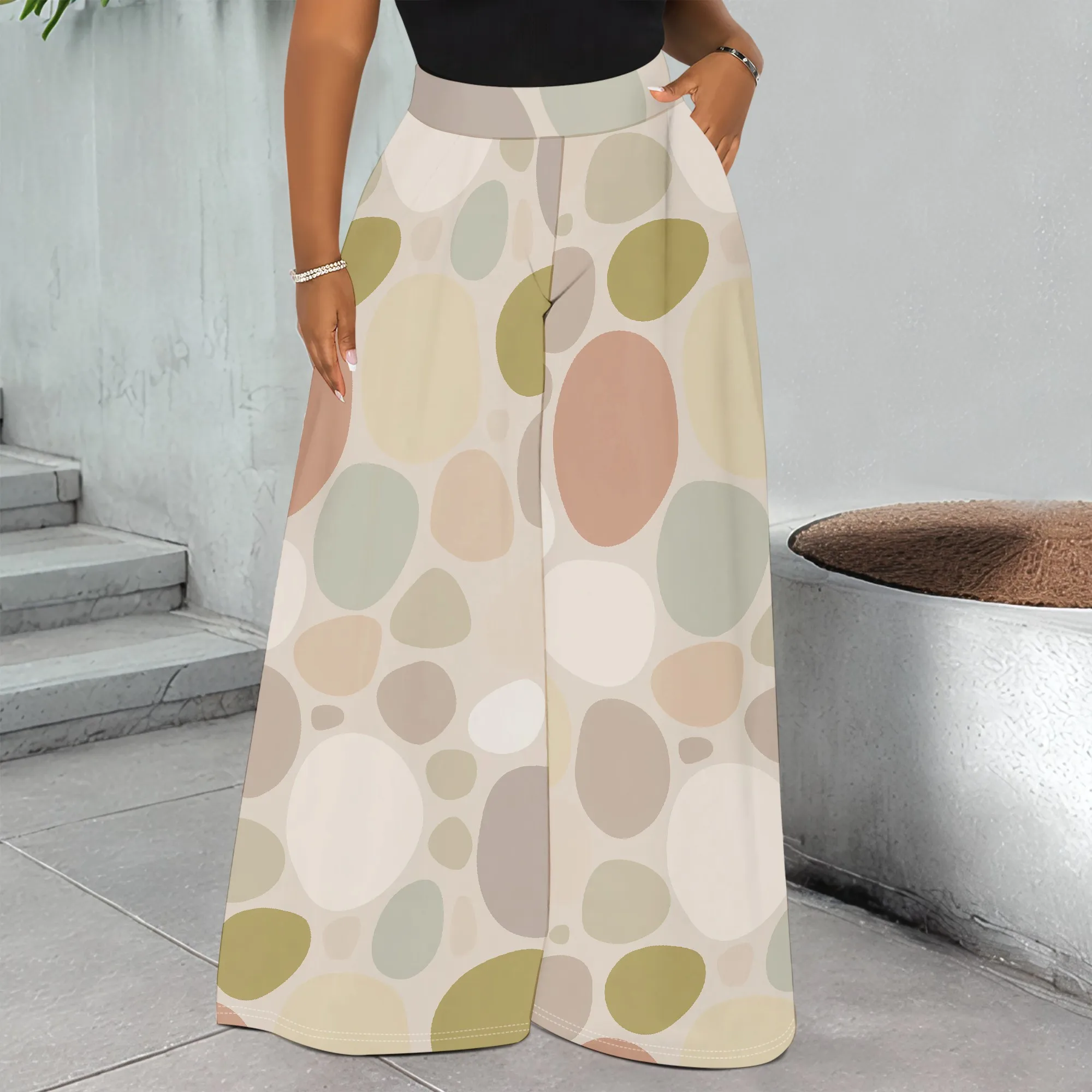 

Abstract Pebble Print Wide Leg Pants Soft Pastel Pattern Trousers High Waist Casual Bottoms Women's Daily Wear S-2XL