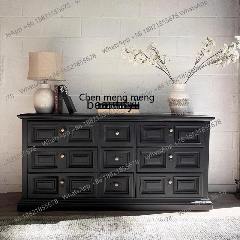 

X Solid wood high-end black storage cabinet, retro bedroom drawer cabinet