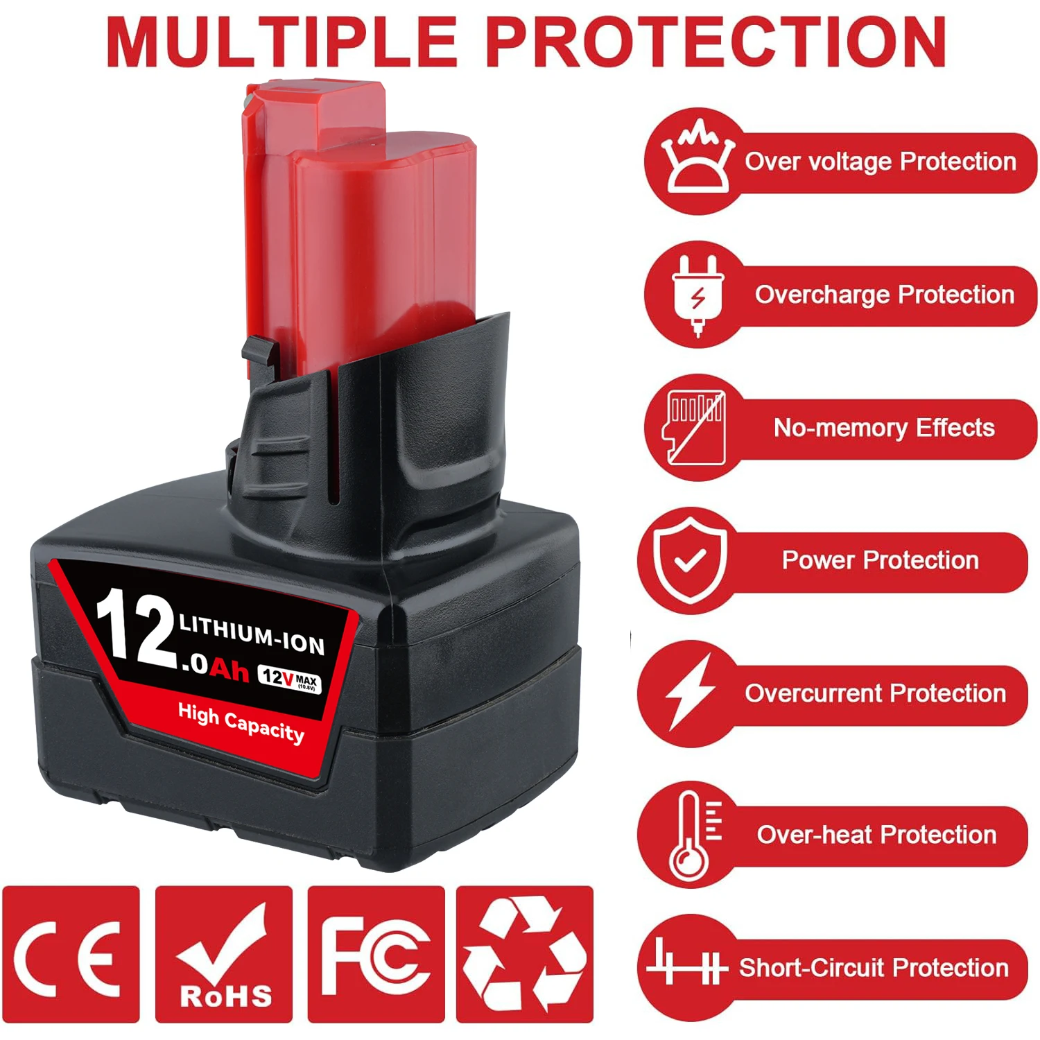 VANON 4 عبوات 12 أمبير M12 بديل دبوس بطارية ميلووكي 12 فولت متوافق مع أدوات الطاقة ميلووكي 48-11-2460 وشاحن 59-1812