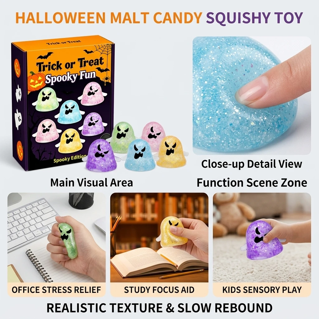Soft Toy Malt Candy Texture Slow Rebound Fidget for Halloween Party Office Stress Relief Sensory Gift Kids Adult
