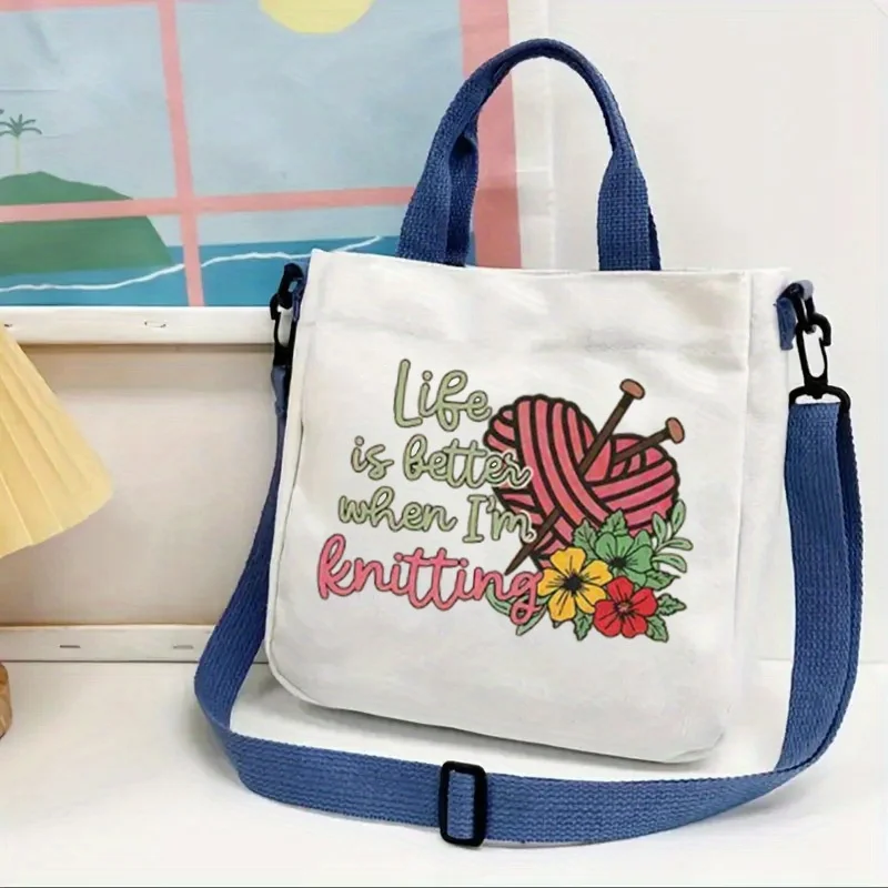 

Сумки-тоут через плечо "Жизнь становится лучше, когда я вязаю спицы", подходят для поездок на работу и повседневного использования, подарок для любителей вязания.