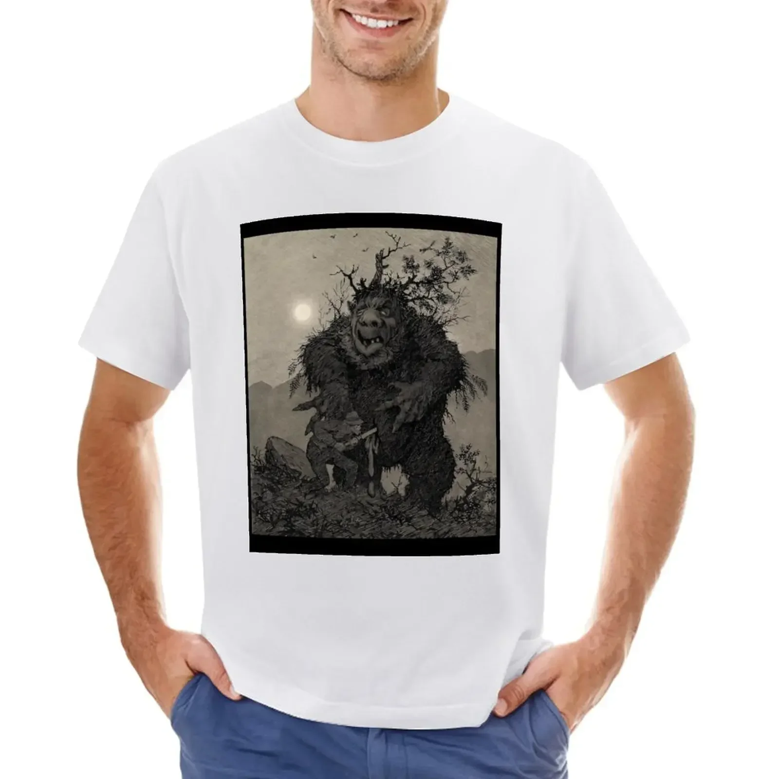 quick drying tops oversizeds mens t shirts  Theodor Severin Kittelsen True stories and the like (1891) T-shirt  men clothing