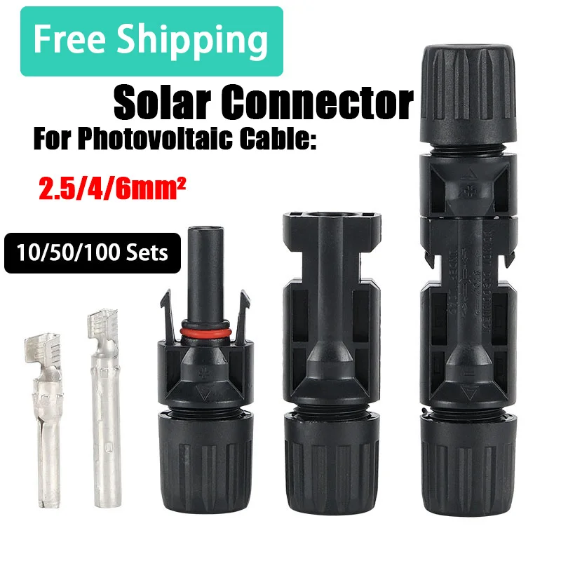 10/50/100Sets PV Solar Connector DC 1000V/1500V 30A/50A Panel Plug Kit for Photovoltaic Cable 2.5/4/6mm2 IP67 Waterproof