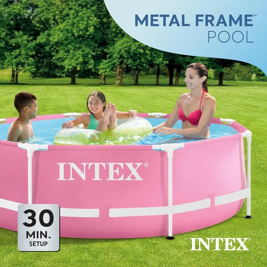 28290EH 8 Feet by 30 Inches Easy to Assemble Large Round Metal Frame Above Ground Swimming Pool with Dual Suction Outlet Fittin