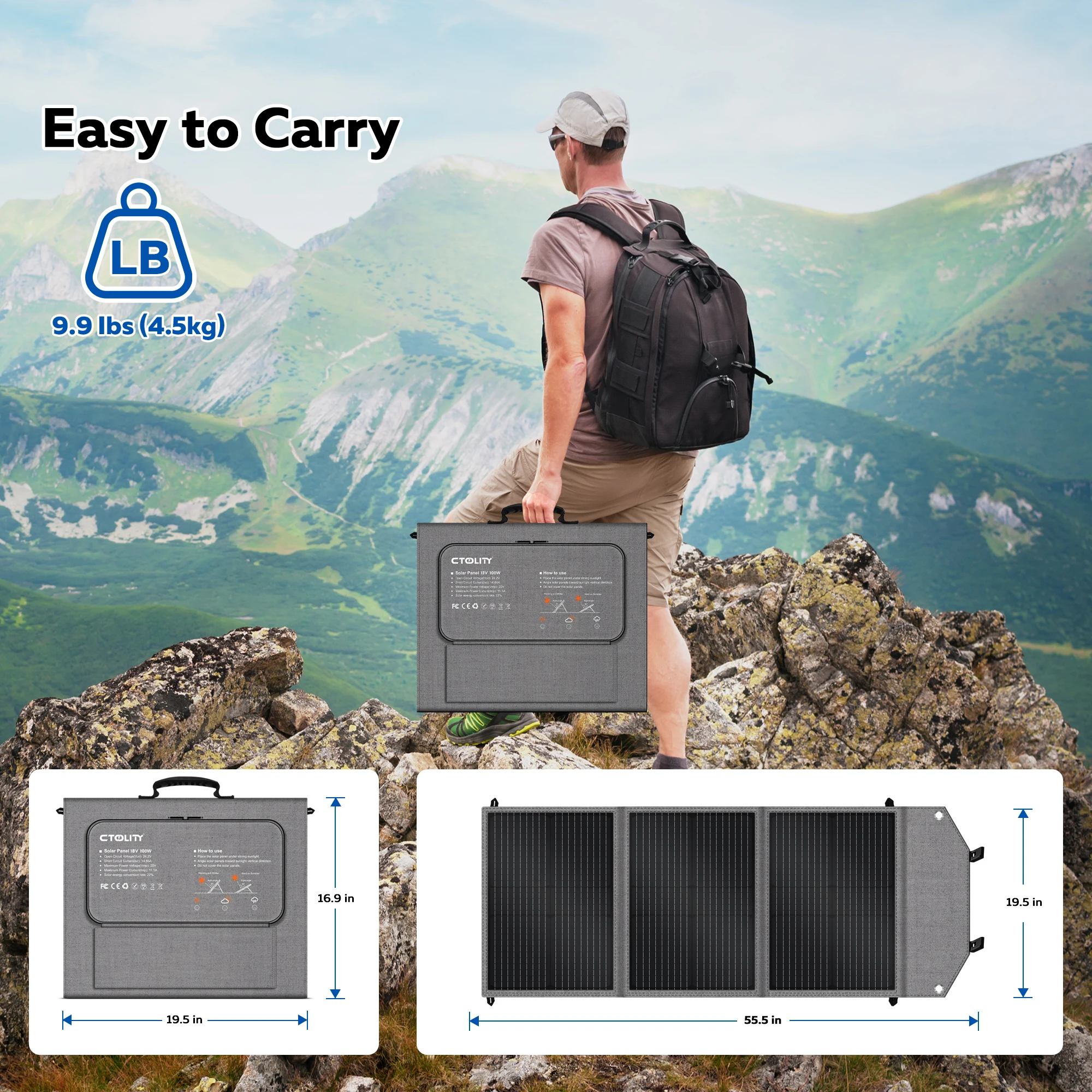 CTOLITY SP100N 100 واط المحمولة طوي لوحة شحن بالطاقة الشمسية USB نوع C عدة 20.5 فولت 23% كفاءة الانتقال للتخييم RV الصيد #4