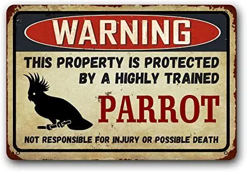 Eveokoki Parrot Retro Sign,Funny Metal Signs Warning Sign Pet Gift, Exotic pe...