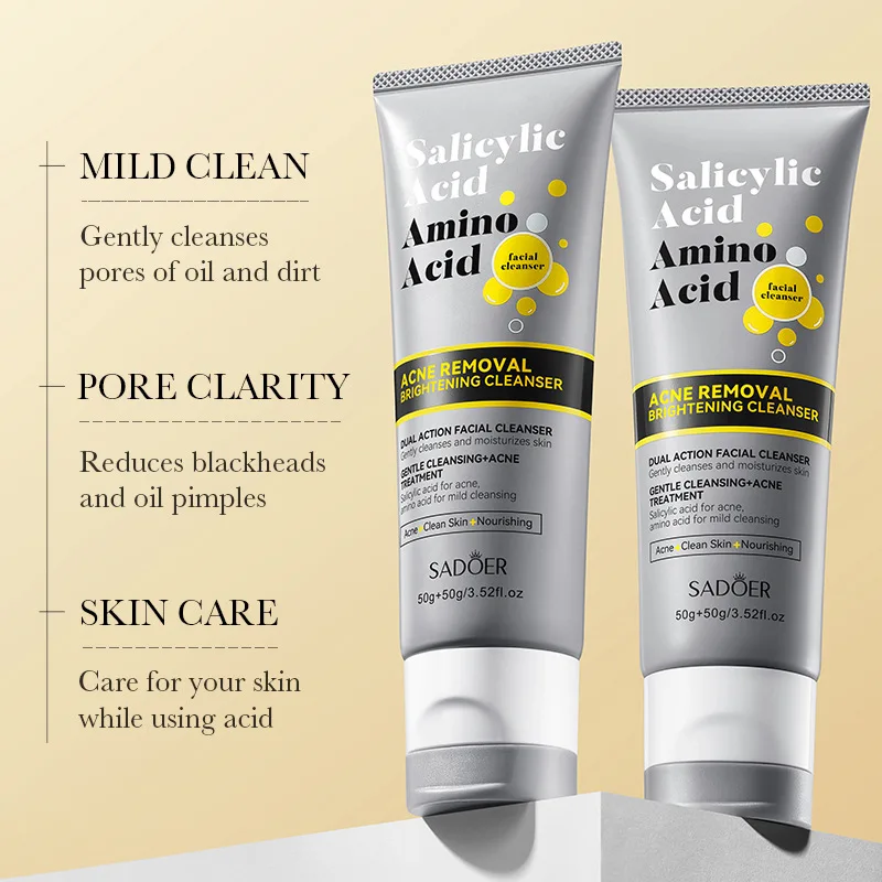 SADOER الأحماض الأمينية منظف للوجه التطهير العميق السيطرة على النفط ترطيب تبييض إزالة الرؤوس السوداء غسل منظف رغوي