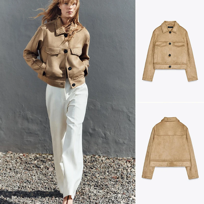 

Весеннее женское пальто-джат с длинными светями и трикотажными деталями из искусственного меха с эффектом поверхности, отложной воротник, набор на пуговицах