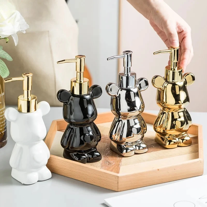Electroplated Bear Ceramic Lotion Bottle Hand Sanitizer Bottles Bathroom Supplies Bath Gel Bottle Shampoo Bottles Soap Dispenser