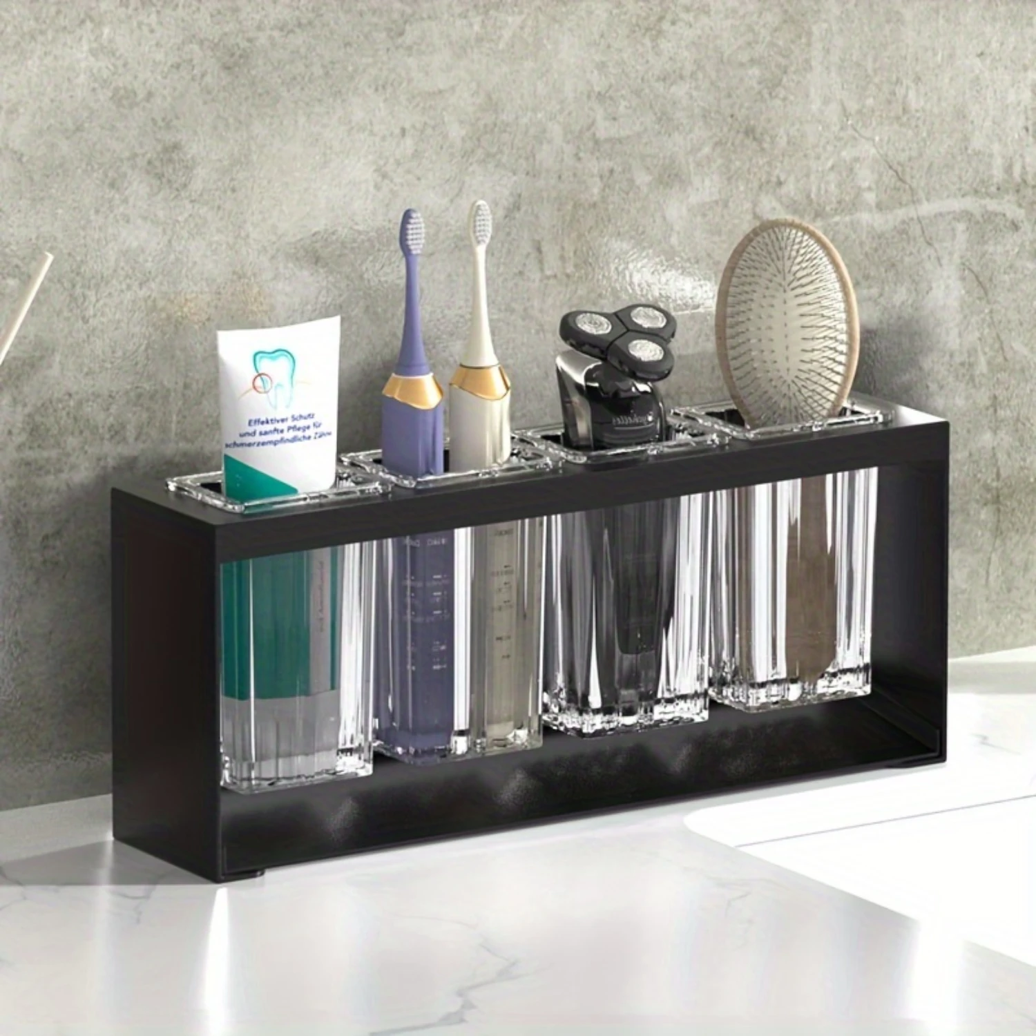 1pc Wrought Iron Freestanding Multifunctional Toothbrush Holder - Countertop Bathroom Organizer with Toothpaste  Rack and Easy A