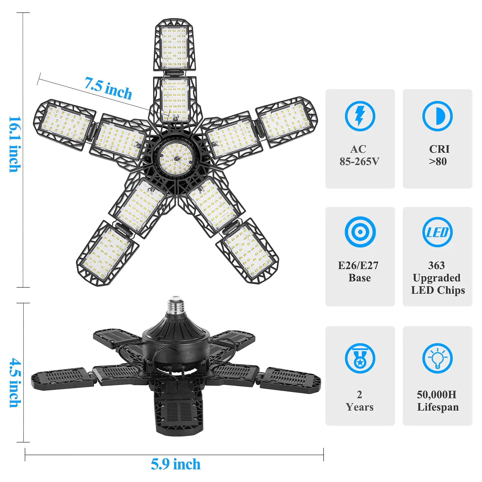 2/4 PCS Adjustable 10 +1 Panels Deformable Garage Light 18000LM E26/E27 LED Bulb Ceiling Lighting for Attic Warehouse Night Lamp