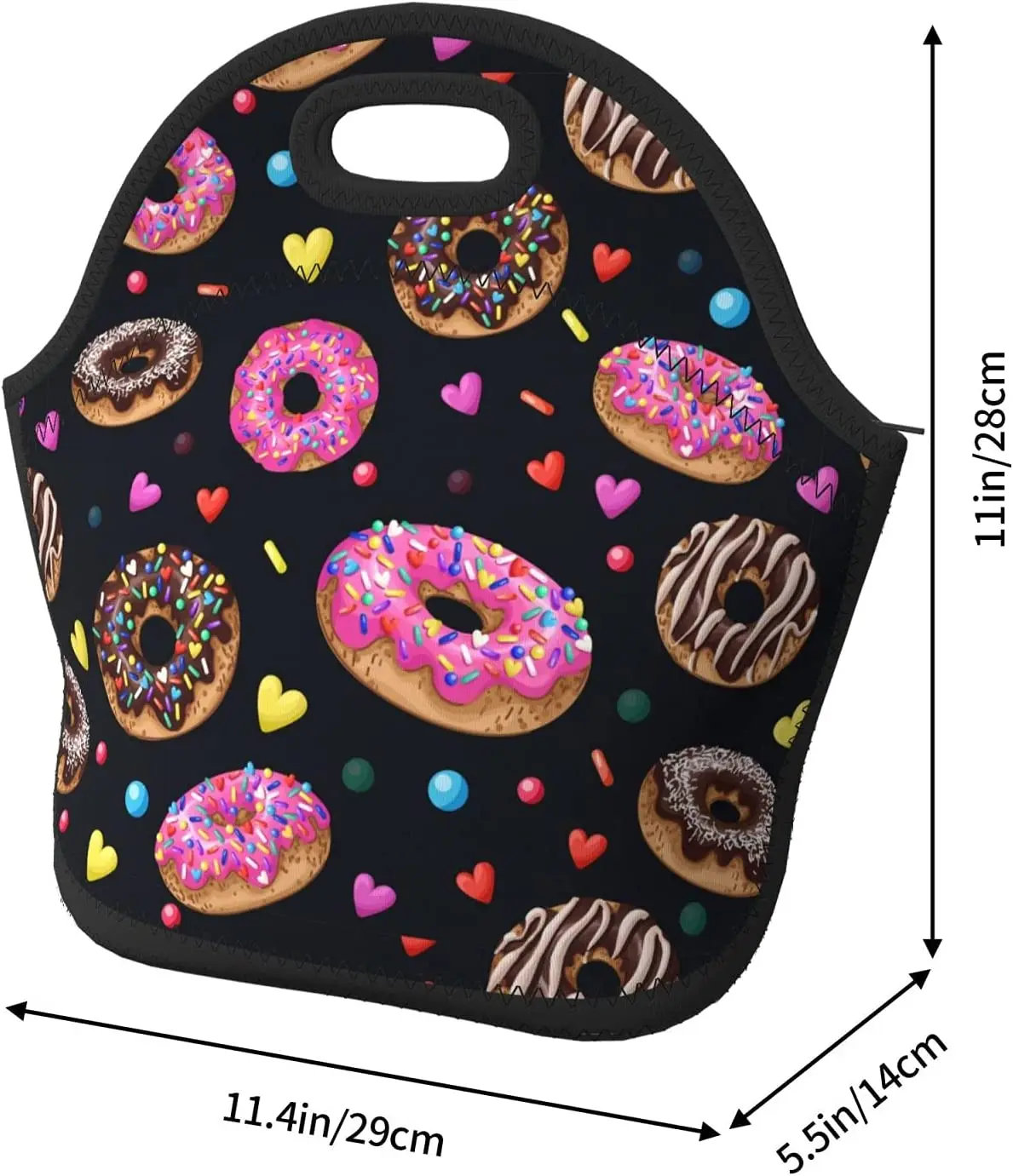 Colorful Donut Insulated Neoprene Lunch Bag Waterproof Zip Closure with Reusable Large Capacity Outdoor Picnic Food Container