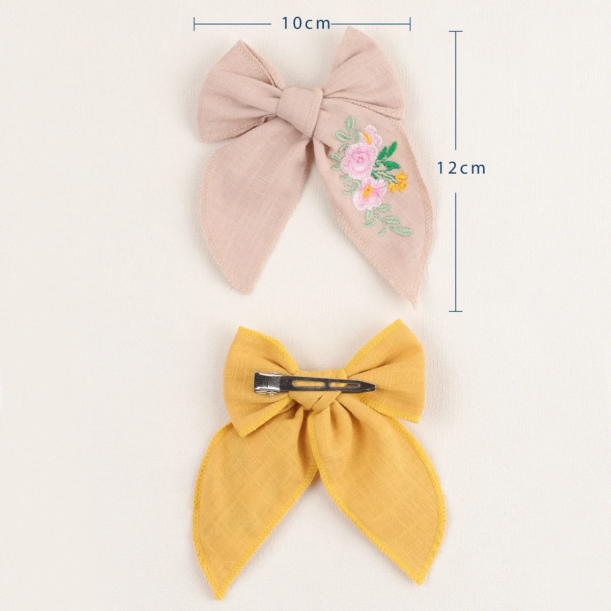 Embroidery Hair Bows Cotton Linen Barrette Baby Girls Big Bowknote Hairclip Children Cute Infant Spring Summer Hair Accessories