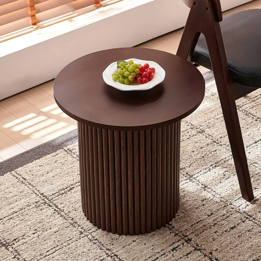 

Single Accent Side Table for Living Room, 19.6 Inch Wide 19.6 Inch Tall Walnut Color Round End Table for Sofa, Accent Chair