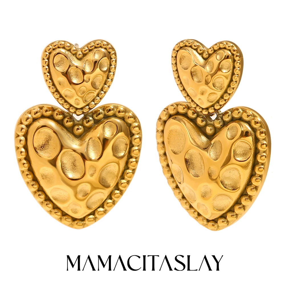 

MamacitaSlay новые овальные серьги с двумя сердечками, женские серьги из нержавеющей стали 316L, ювелирные изделия для женщин, украшение