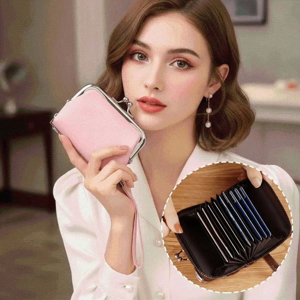 Retro Style Women Coin Purse Multi Slots Compact Size Mini Card Holder Lightweight Faux Leather Clasp Wallet Daily Commute
