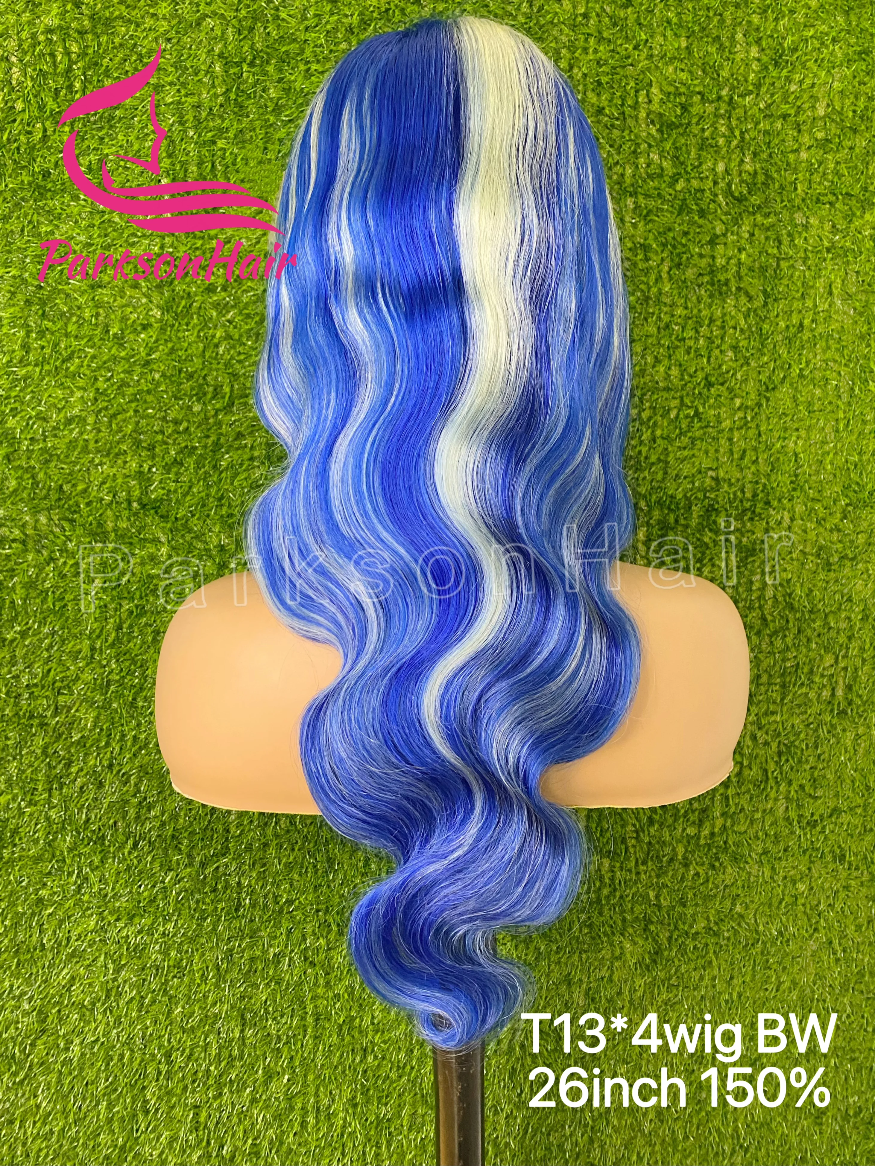 Highlights Echthaar-Lace-Front-Perücken, gewellt, grau, mit blau gefärbtem brasilianischem Rohhaar, 13 x 6, 13 x 4, Lace-Frontal-Perücken für Frauen