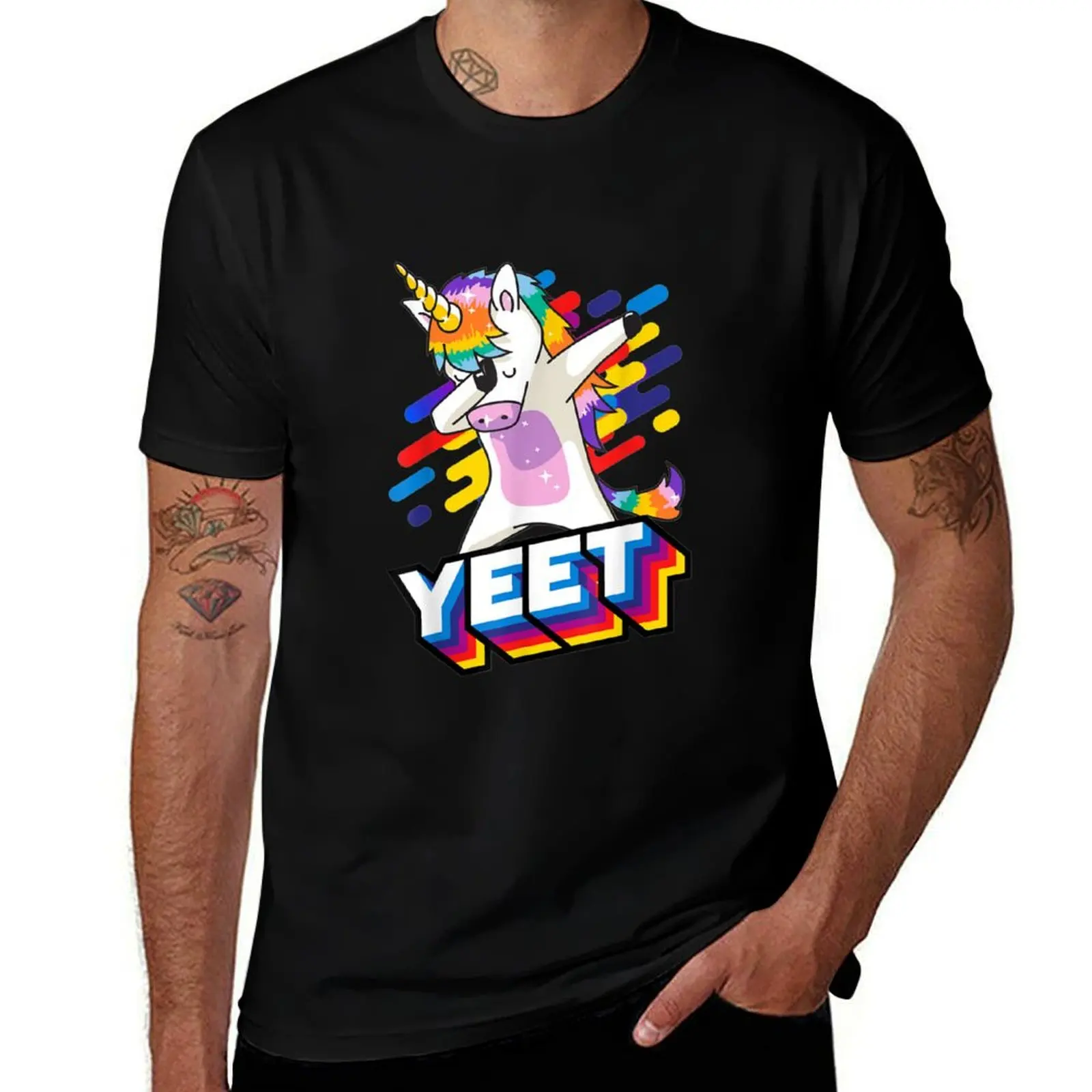 Colorful Dabbing Dancing Unicorn T Shirt Celebration Yeet T-Shirt Long Lasting Casual T-Shirt