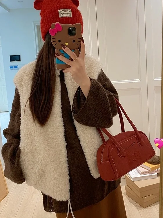 

Корейская универсальная куртка из искусственной овчины с воротником-стойкой, универсальная теплая женская верхняя одежда с меховым размером, пальто