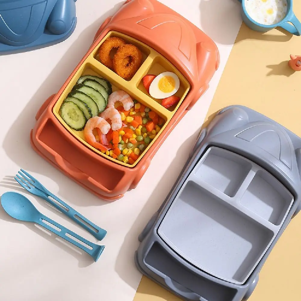

Creative Car Shaped Dinner Plate Detachable Cartoon Kid's Lunch Plate Wheat Straw with Cup Children's Tableware Set Kindergarten