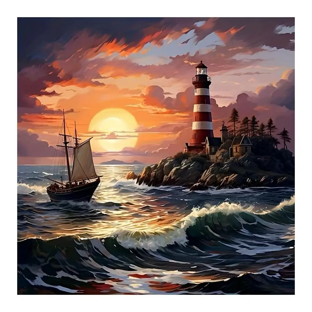 

Наборы для алмазной вышивки «Пляжный маяк» для взрослых - Наборы для алмазной живописи для начинающих, DIY ﻿ Круглые стразы для алмазной вышивки (Full Drill)