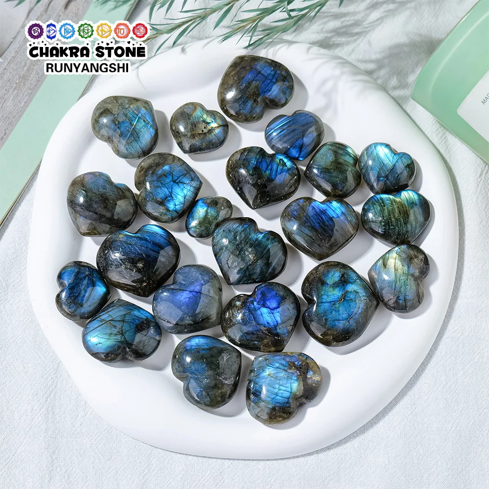 Pedra De Labradorite De Cristal Natural, Em Forma De Coração, Luz Azul, Pedra Preciosa De Cura, Casa, Aquário Decoração, Coleção De Ornamentos