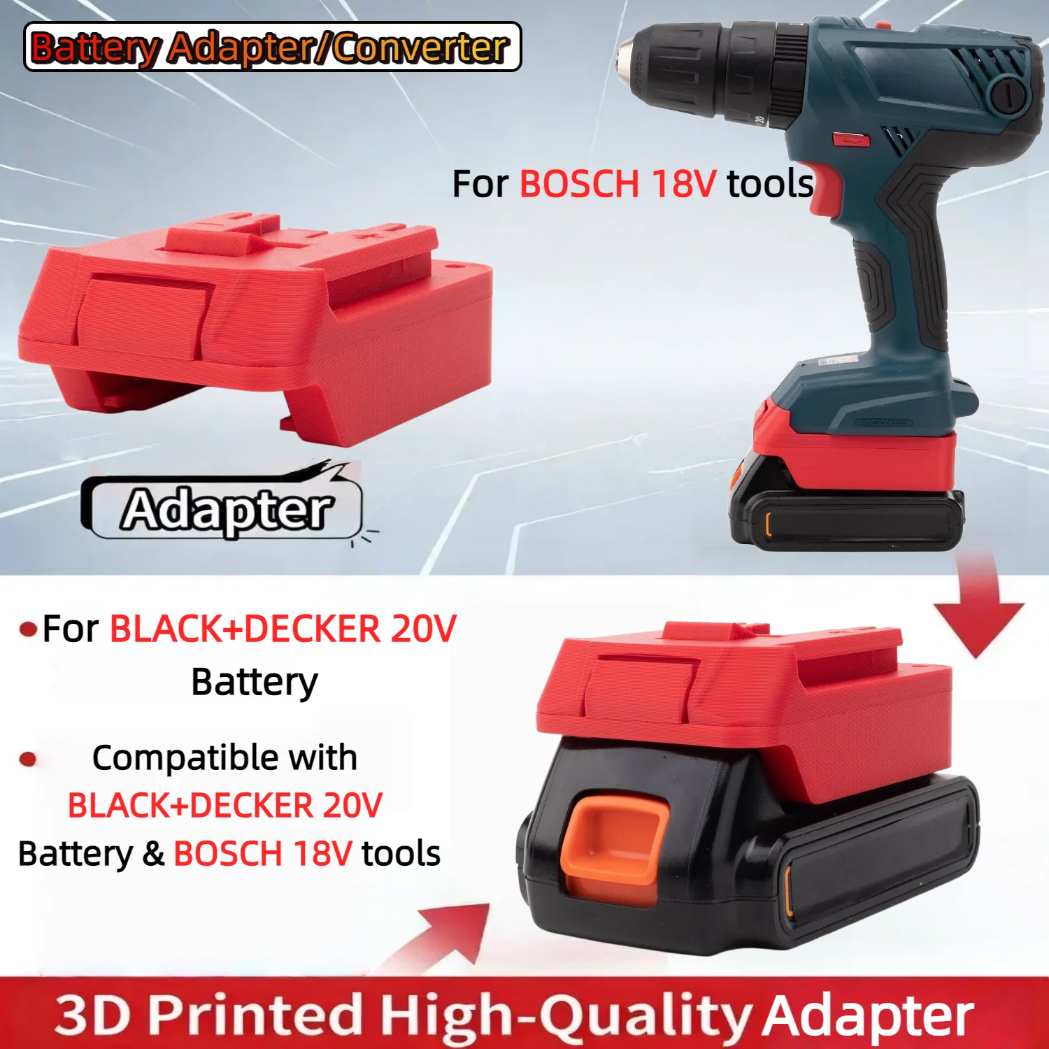 

For BLACK+DECKER 20V Series Li-ion Battery Adapter TO BOSCH 18V Series Tools Converter Power Tools Accessory(Only Adapter)