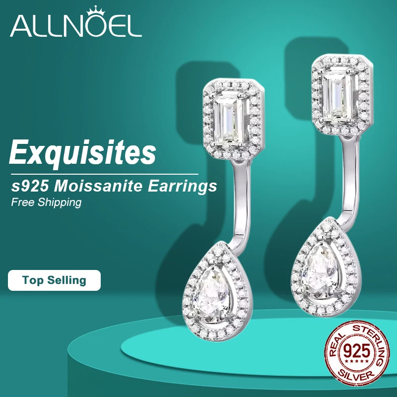 

ALLNOEL Moissanite Earrings 925 Sterling Silver Pear Cut 4*6mm 18K White Gold Plated D VVS1 for Women Wedding Gift With GRA