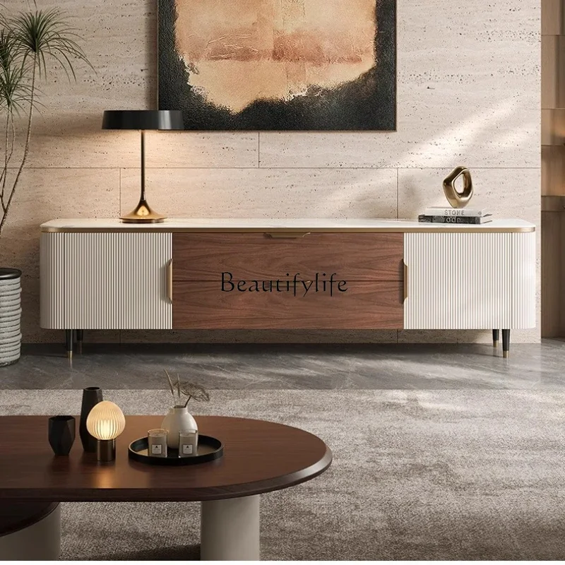 

45 Light luxury marble solid wood TV cabinet Small household modern simple living room Super crystal stone high-end villa cabin