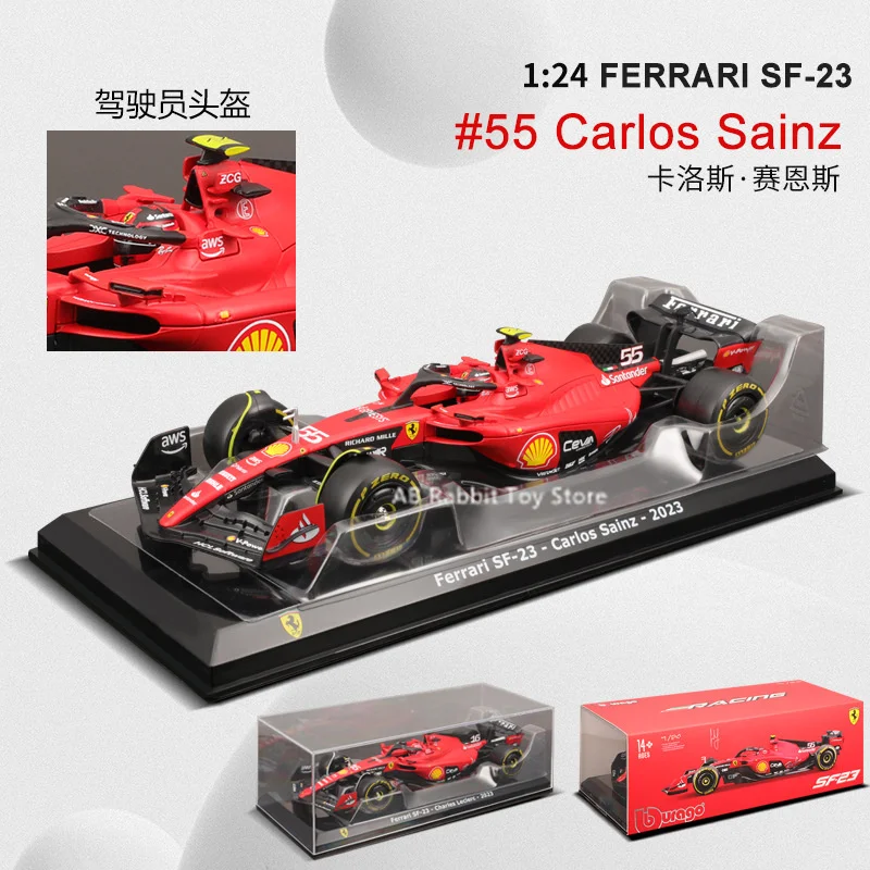 Bburago 1:24 SF-23 Ferrari Racing SF 2023 Charles Leclerc #16 #55 Alloy Vehicle Diecast Car Model Die Cast Toy Collectible Gift