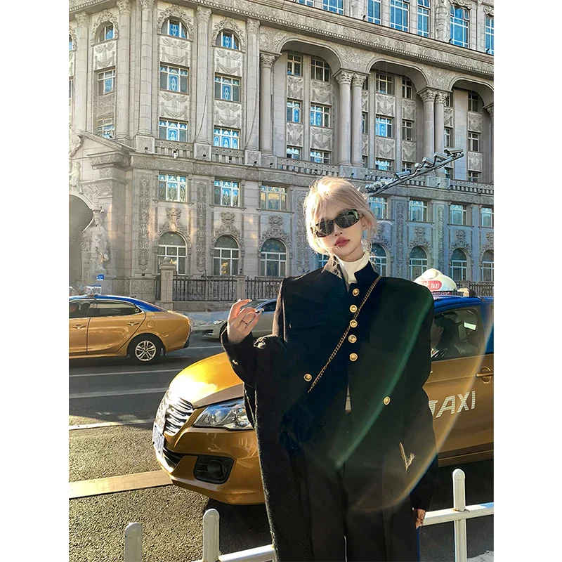 

MEXZT Vintage Black Jacket Women Elegant Cropped Suit Coat Korean Long Sleeve Short Outerwears Winter Ladies Design Blazer New