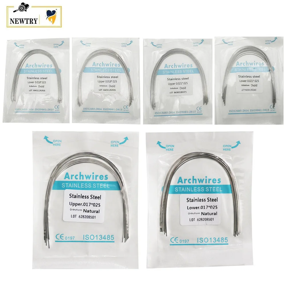 5 Packs/50Pcs Orthodontic Stainless Steel Rectangular Arch Wire Dental Ortho Bracket Teeth Alignment Archwire Ovoid Natural Form