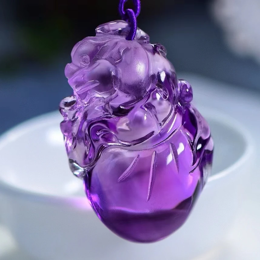 

Natural Lavender Purple Amethyst Quartz Purse Pendant Amethyst Necklace 48.5*31.5*18.2mm Healing Jewelry Stone AAAAAA