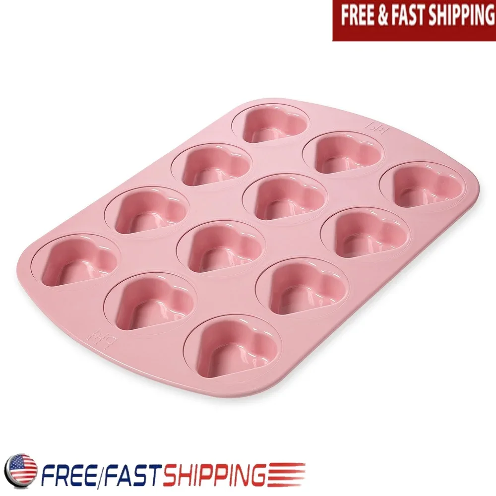 

Мини-форма для торта в форме сердца, 12-чашкольная антипригарная форма для выпечки из углеродистой стали, можно мыть в посудомоечной машине, идеально запеченные десерты