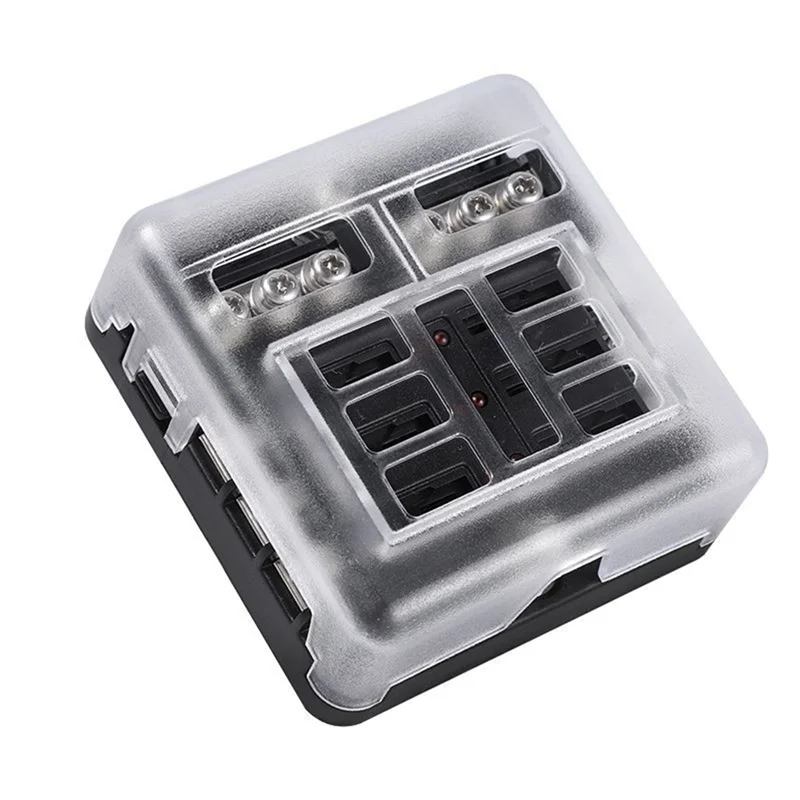 6 Way Waterproof Fuse Block,with LED Indicator with Negative Marine Fuse Box for Dc12-24V Car Boat RV Truck